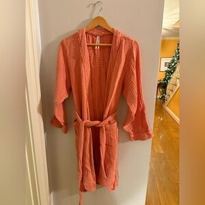 Coral Textured 100% Cotton Anthropologie Robe with Belt